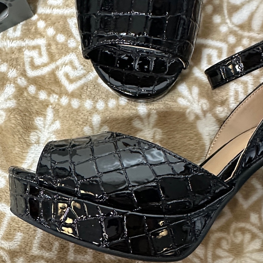 Sun + Stone Glossy Black Croc Heels - Picture 5 of 12